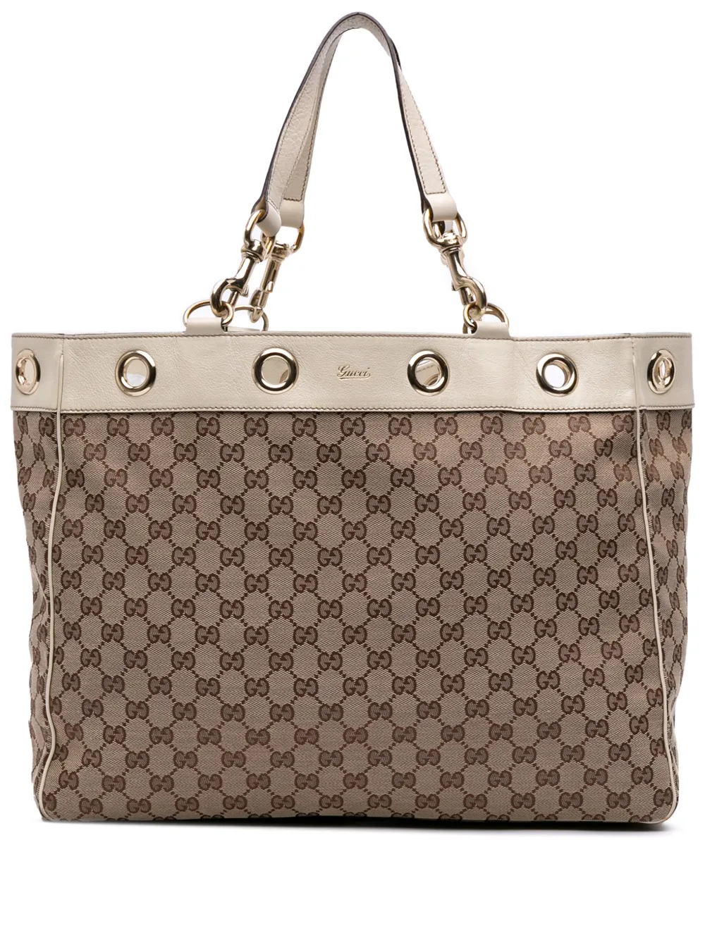 Pre-owned Gucci 2000-2015 Large Gg Canvas Positano Tote Bag In Brown