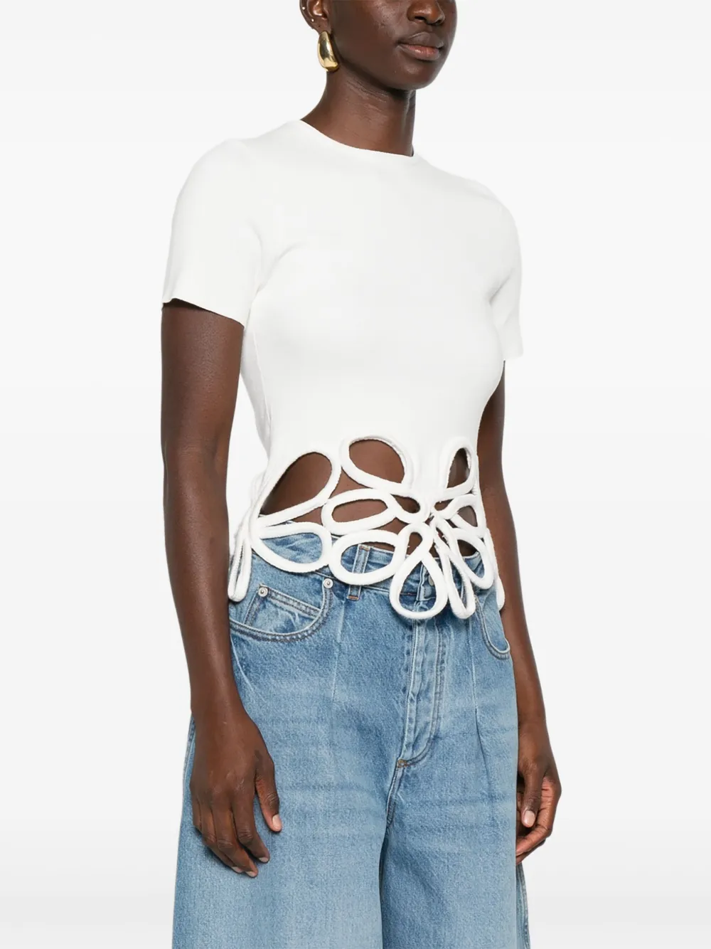 Cult Gaia T-shirt met bloemenkant Wit