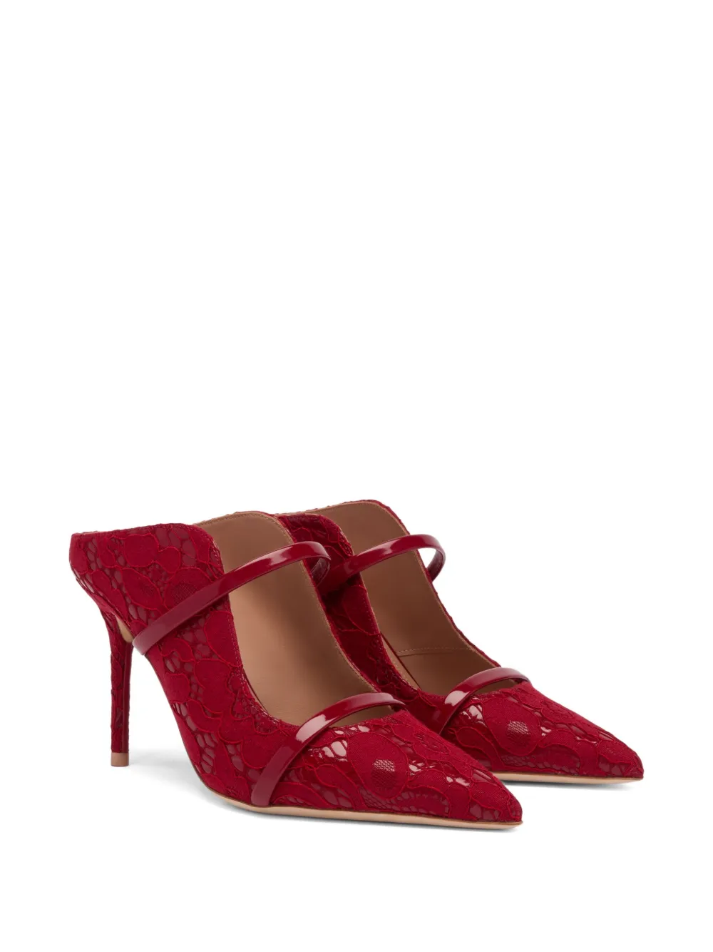 Malone Souliers 85mm Maureen Lace Calf Leather Heeled Mules In Red