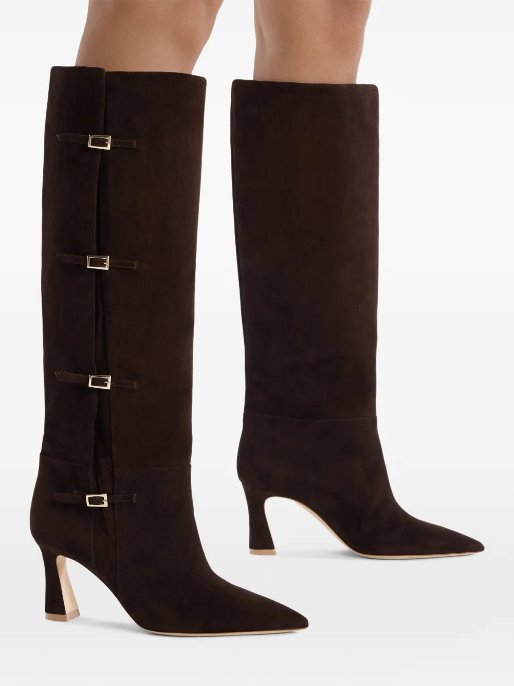 Malone Souliers 70mm Nolan buckle-detail suede knee-high boots Brown