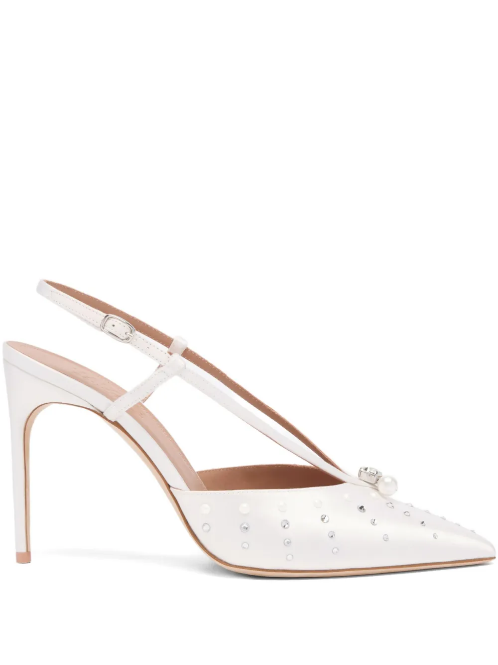 Malone Souliers 90mm crystal-pearl embellished pumps White