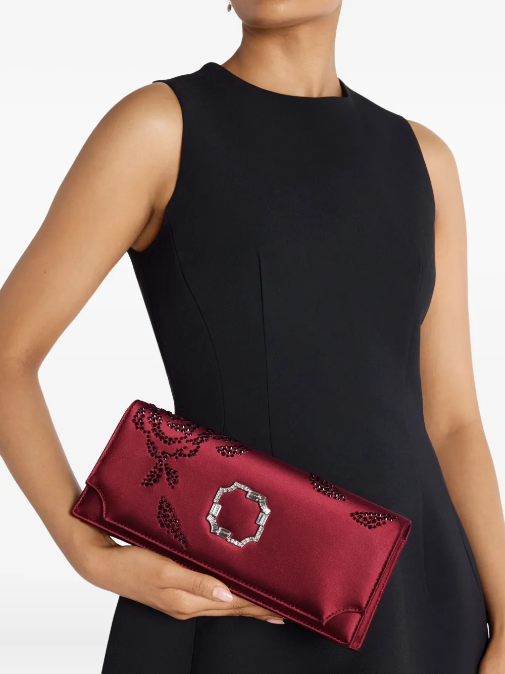 Malone Souliers Vivien crystal-embellished satin clutch - Rood