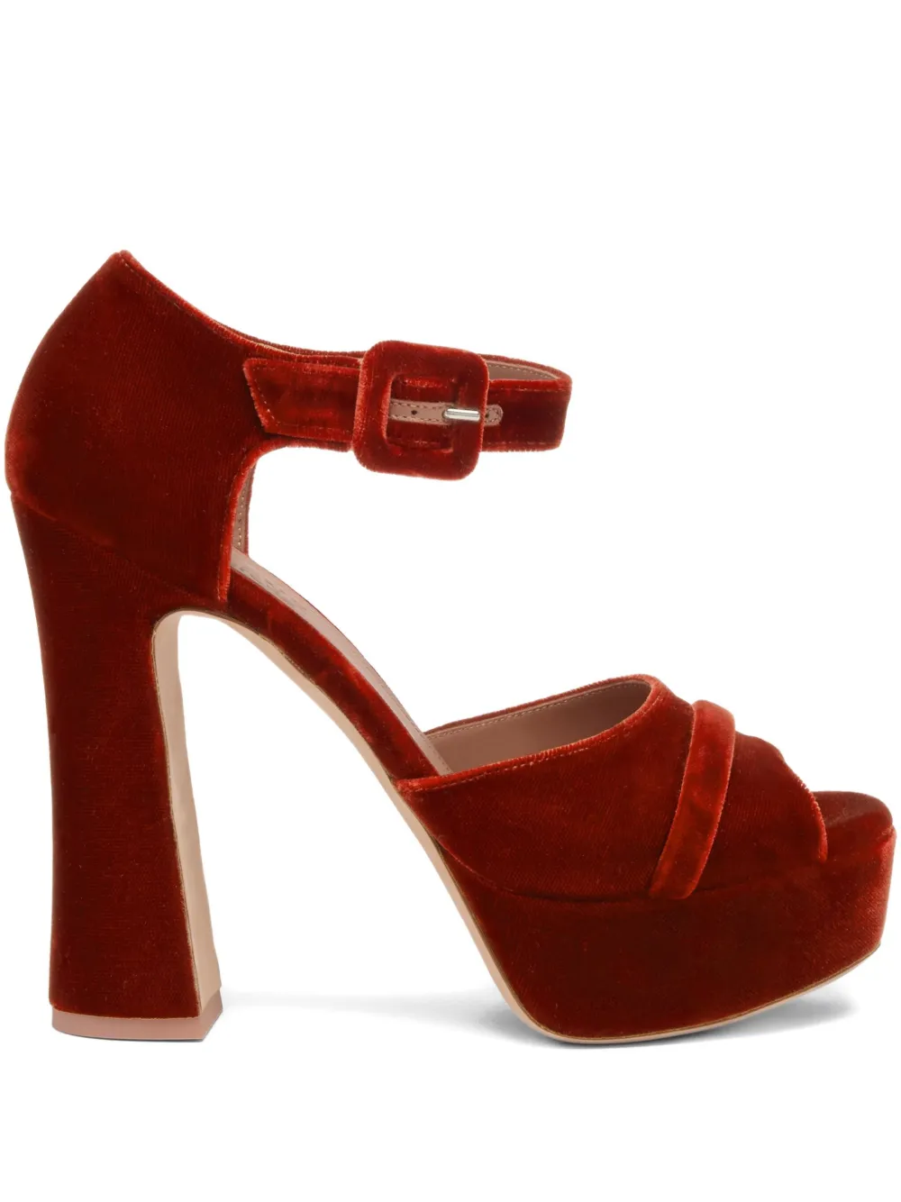 Malone Souliers 125 mm Yuri Buckle fluwelen sandalen met plateauzool en hak Oranje