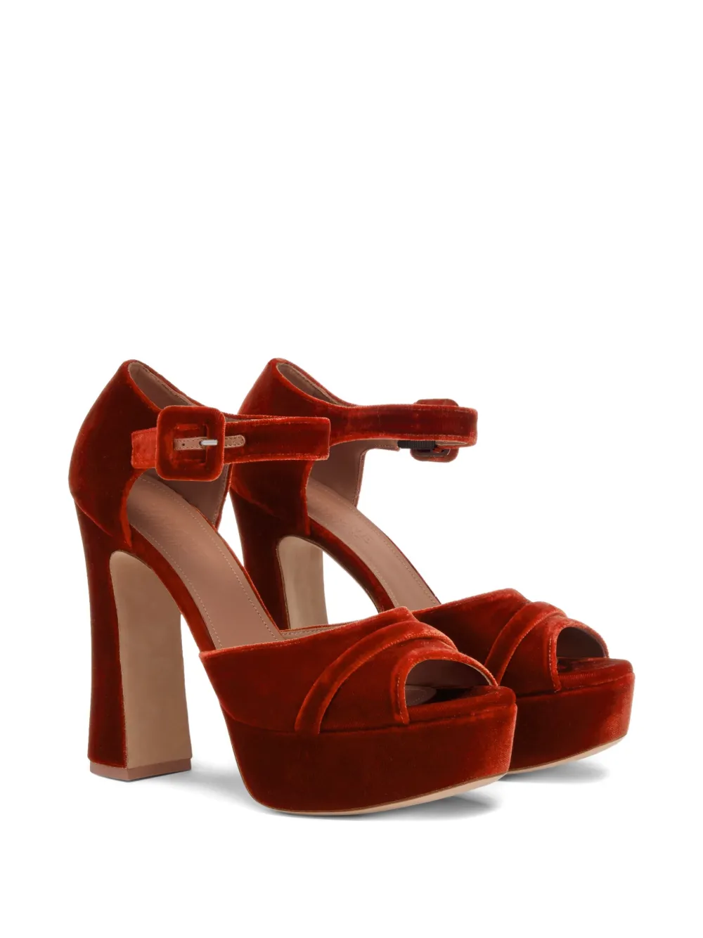 Malone Souliers 125 mm Yuri Buckle fluwelen sandalen met plateauzool en hak Oranje