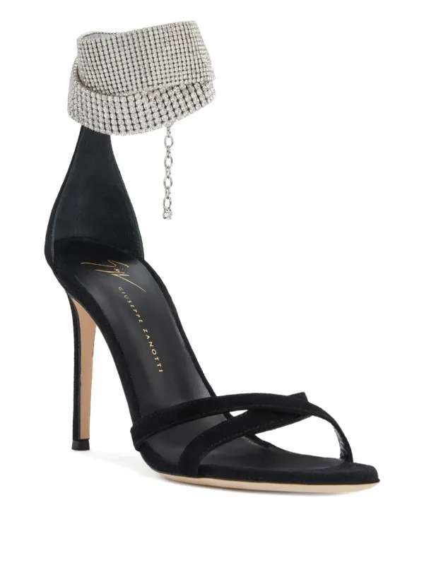 Sandales Coulissantes Giuseppe Zanotti En Daim Cristal - Taille 7.5 M Noires - Neuf En Boîte