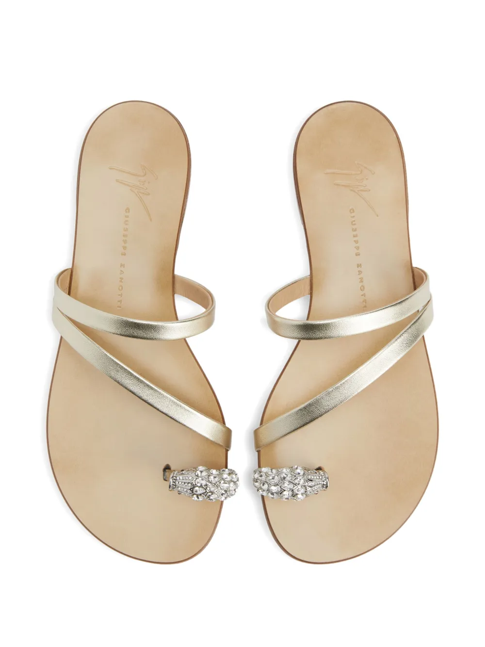 Giuseppe Zanotti Febe Carre Embellished-toe Leather Sandals In Gold