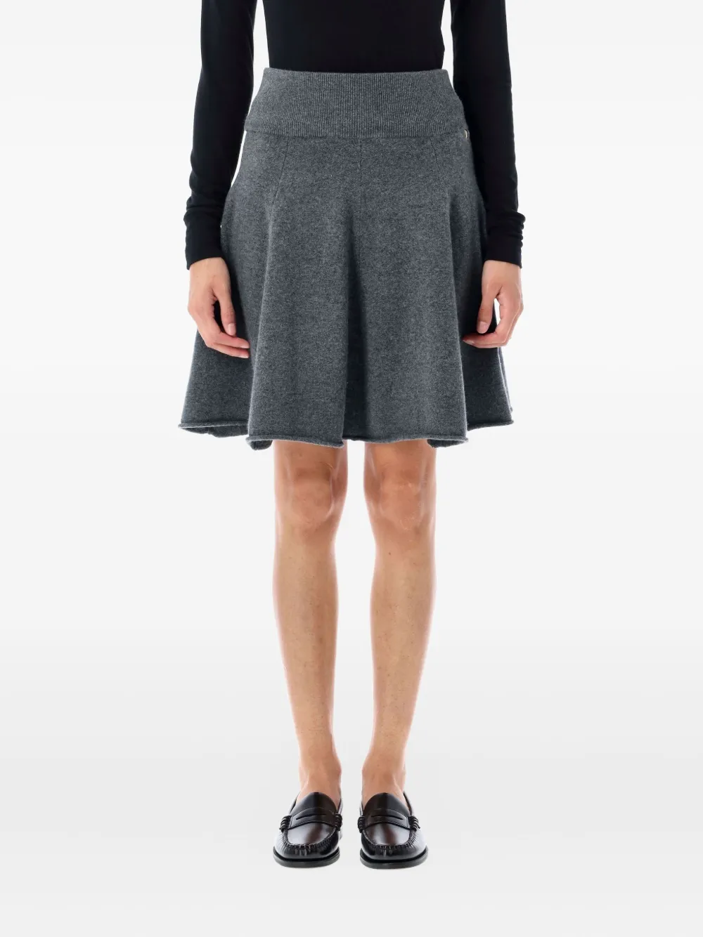 Extreme cashmere Ribgebreide flared mini-rok met A-lijn Grijs