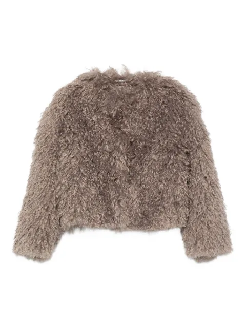 Tagliatore teddy-textured cropped jacket
