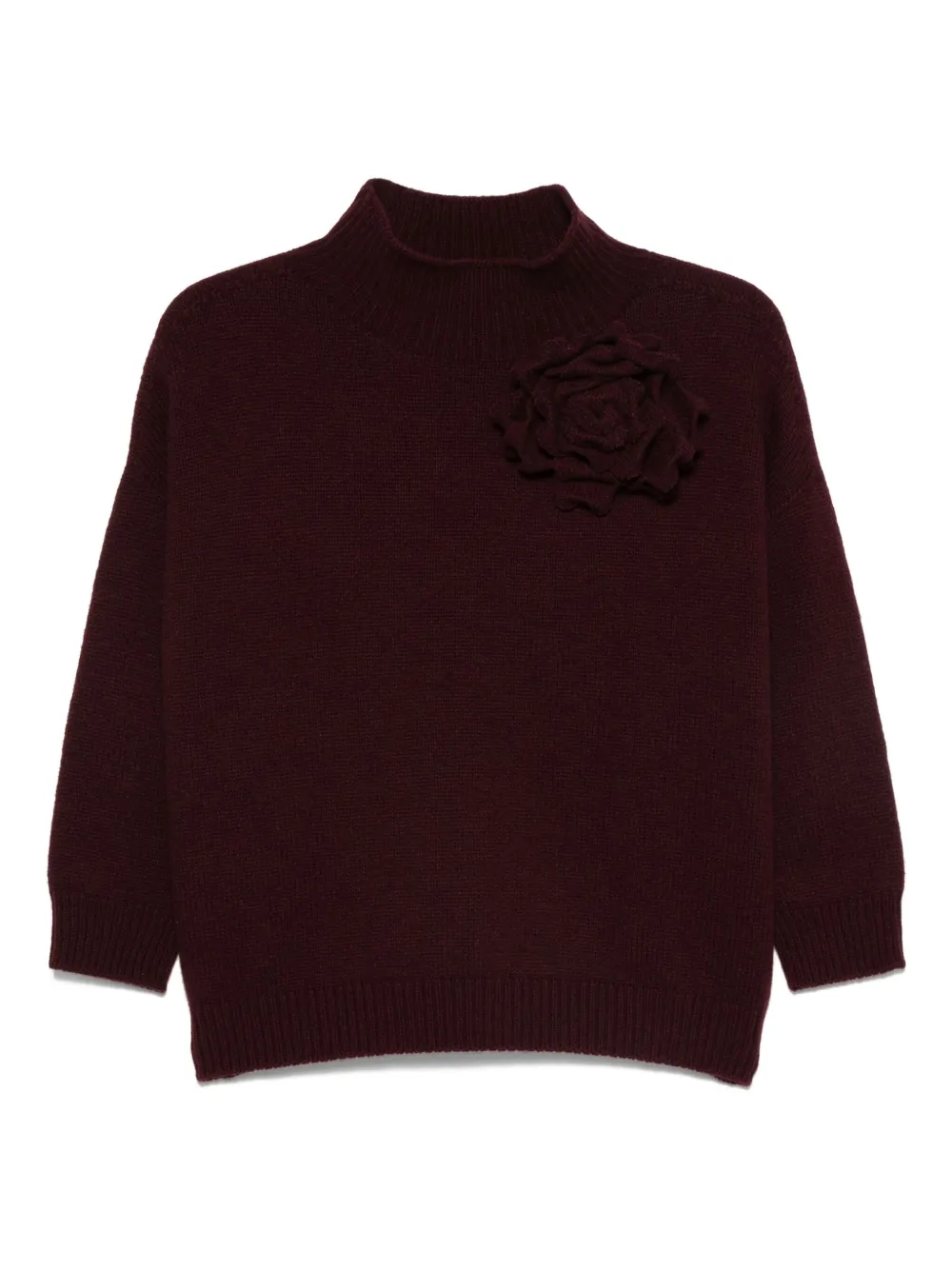 rose-embellished mock-neck sweater