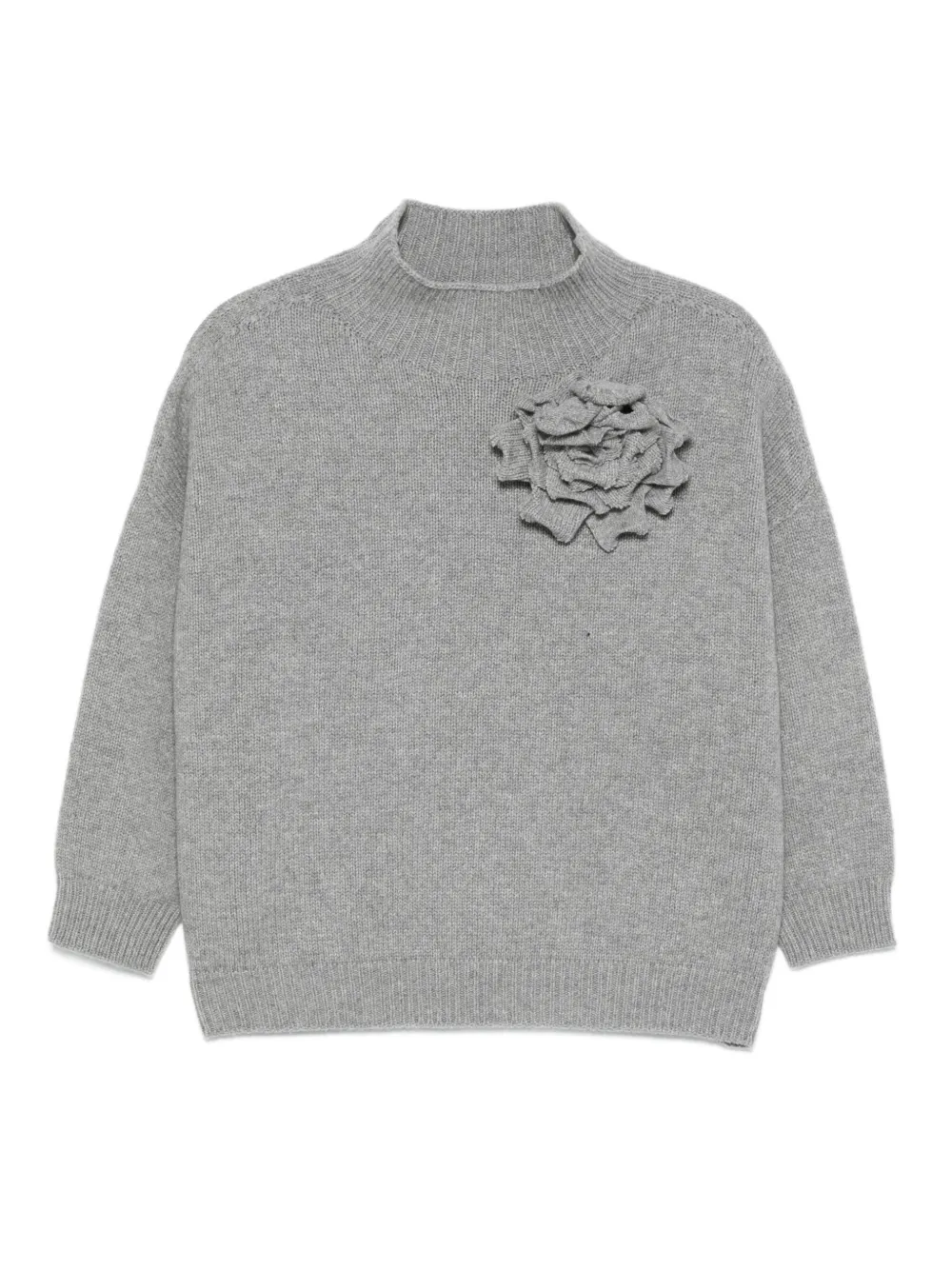 rose-embellished mock-neck sweater