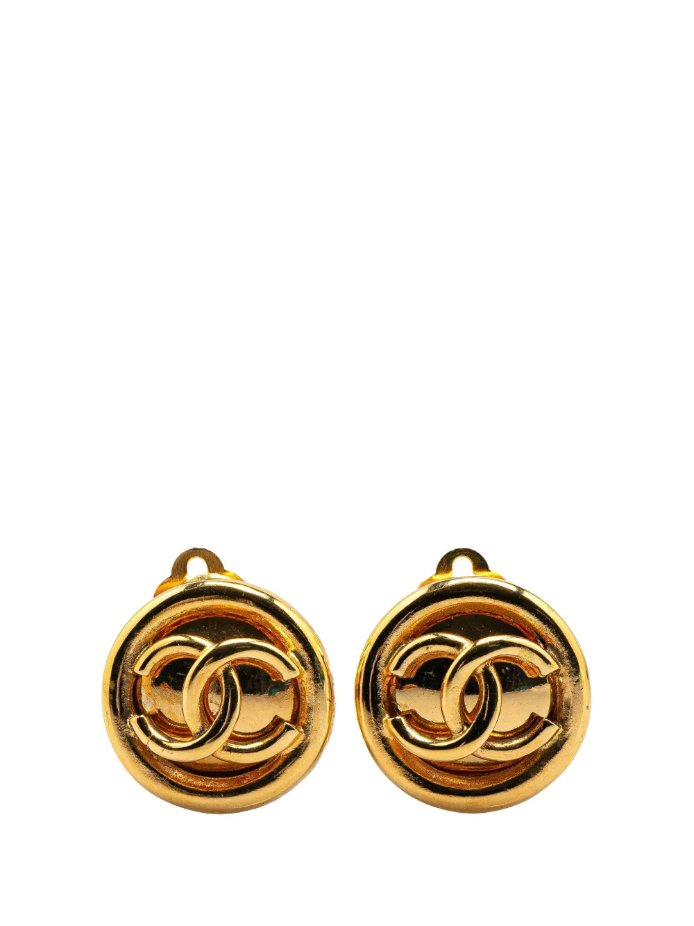 CHANEL Pre-Owned 1993 Gold Plated CC Round Clip On Earrings costume earrings | Gold | Image 1