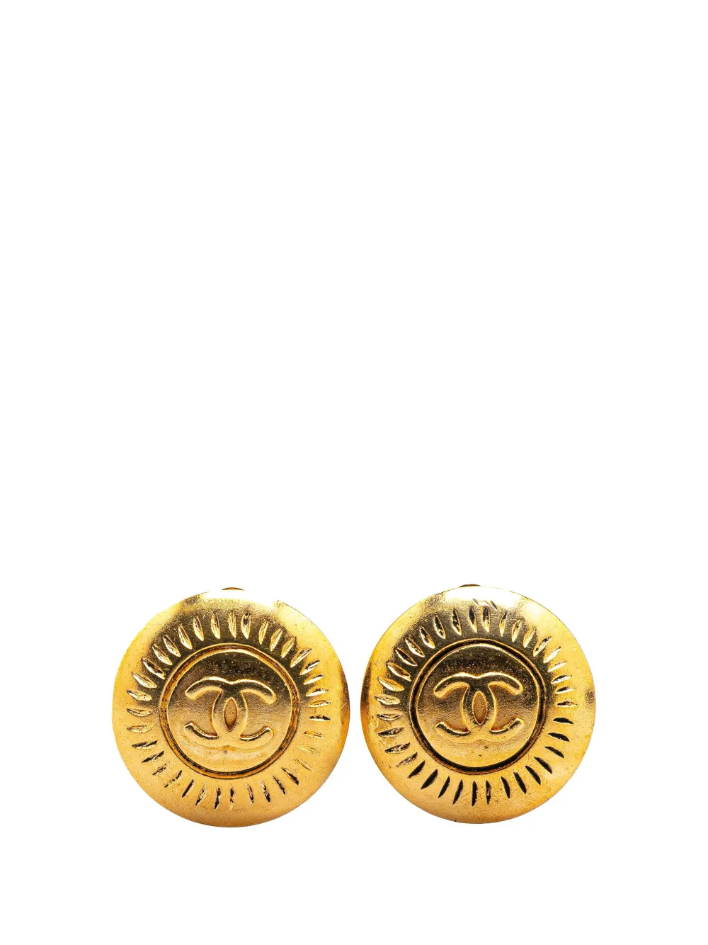 1996 Gold Plated CC Round Clip on Earrings costume earrings