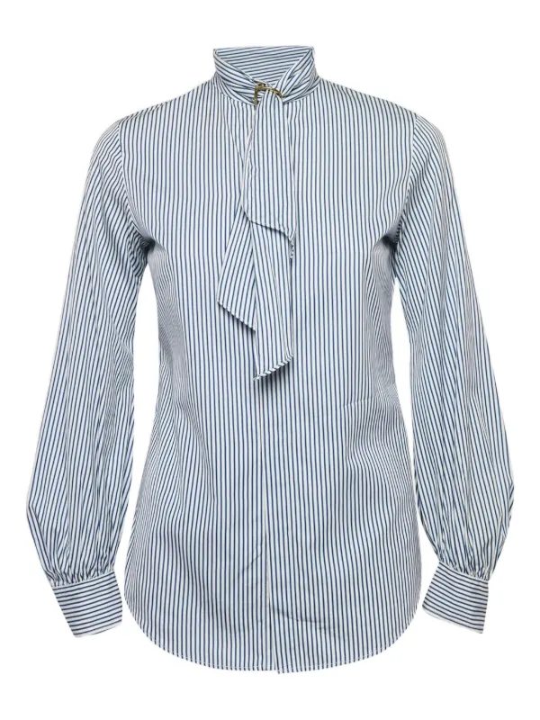 新品タグ付き✨ポロラルフローレン ボウタイブラウス ストライプ XL相当 水色 Polo Ralph Lauren Vintage ストライプ ボウタイブラウス