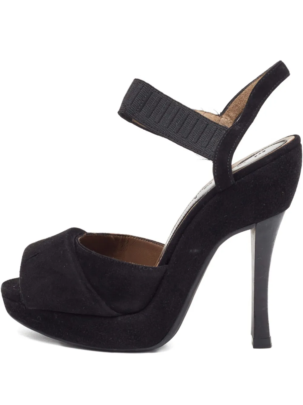 Pre-owned Marni Elastic-strap Suede Heeled Sandals In Black