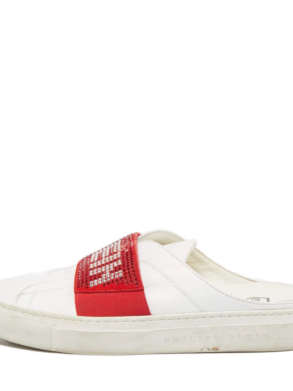 Philipp Plein 2024 leren muiltjes met kristallen bandje - White