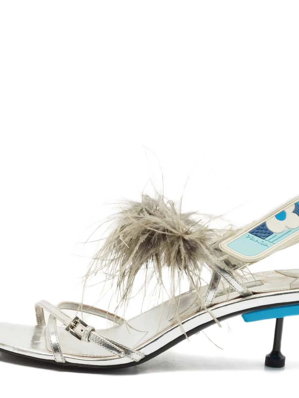 Prada Pre-Owned 60 mm sandalen met veren - Zilver