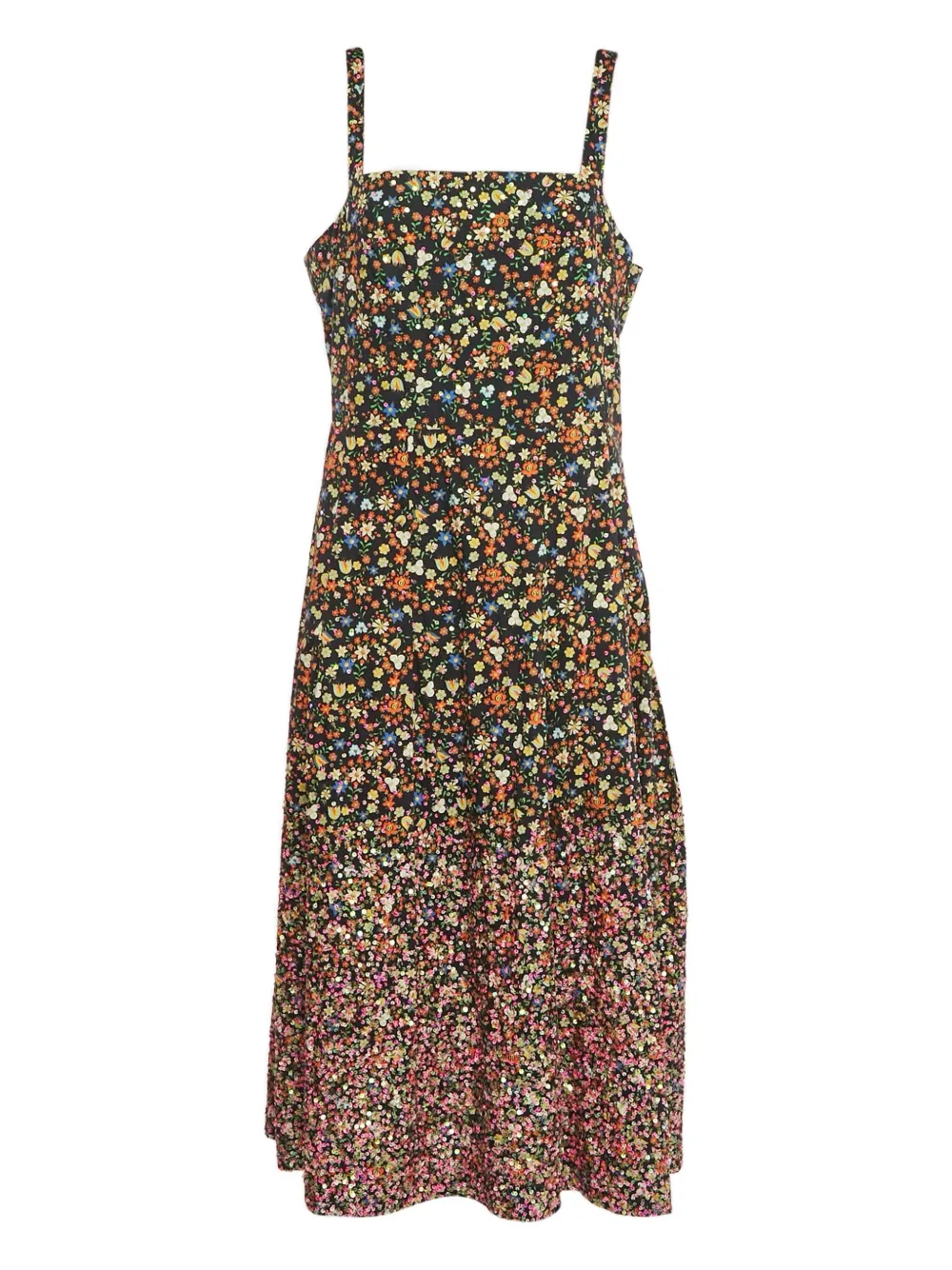 Pre-owned Tory Burch  Floral-print Sequin-embroidery Midi Dress In Black