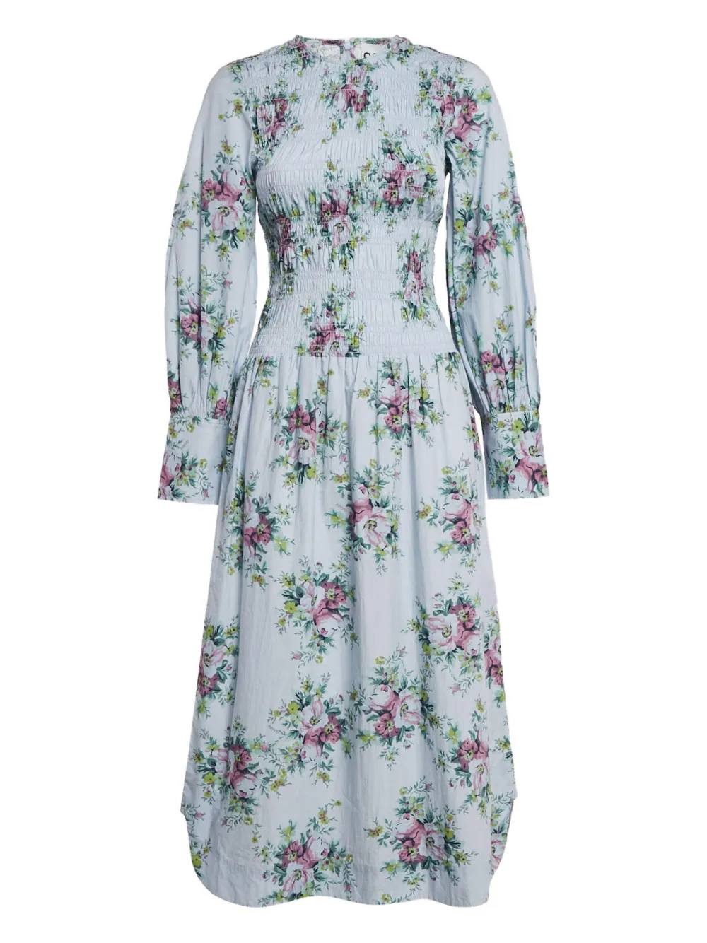 GANNI floral shirring dress | Blue | Image 1
