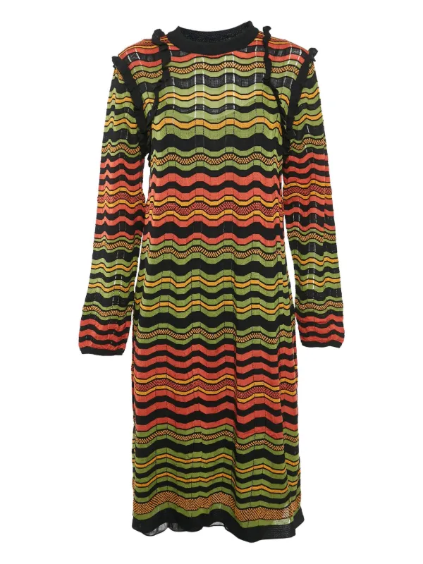 missoni green knit dress Missoni Fit & Flare Green Blue Chevron Print Open Shoulder Knit Dress Sz 2