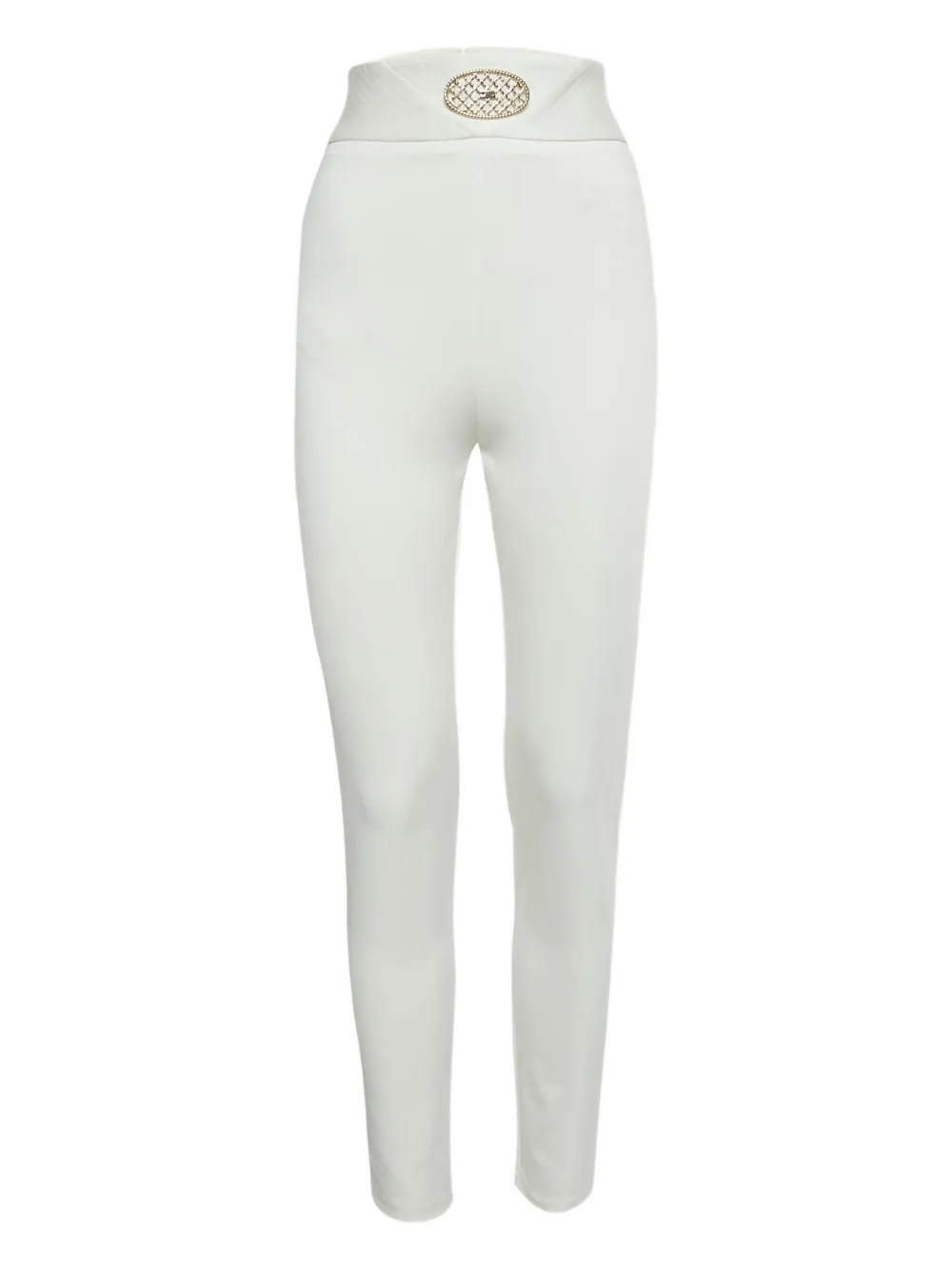 Pre-owned Elisabetta Franchi Logo-plaque Leggings In White