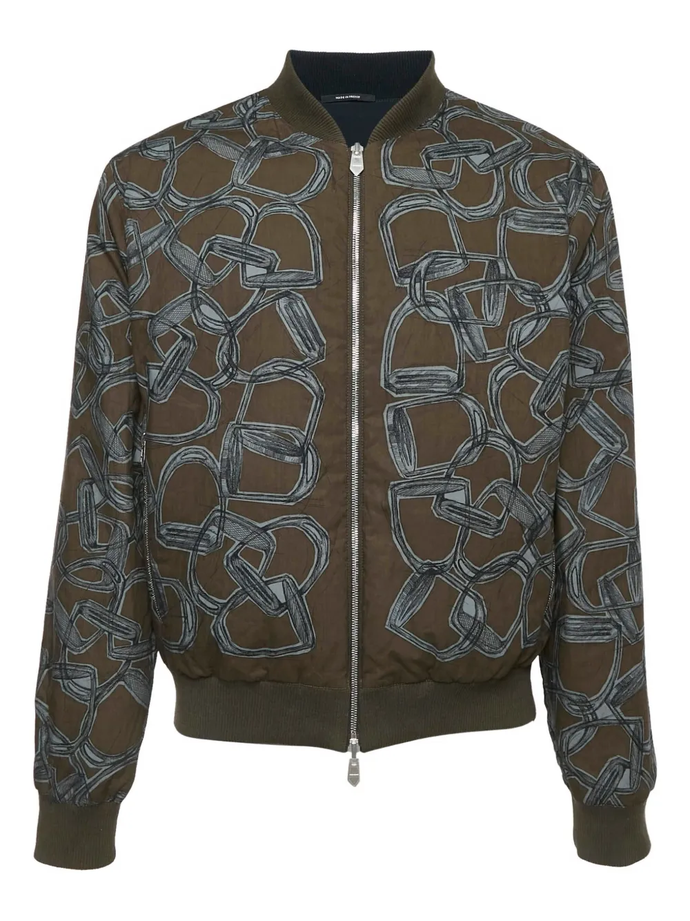 Pre-owned Hermes Graphic-print Reversible Bomber Jacket In Brown
