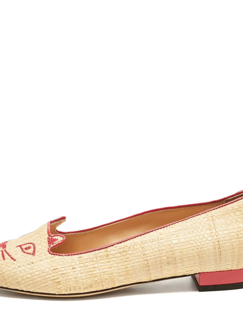 Charlotte Olympia Raffia ballerina's met geborduurde kat - Beige