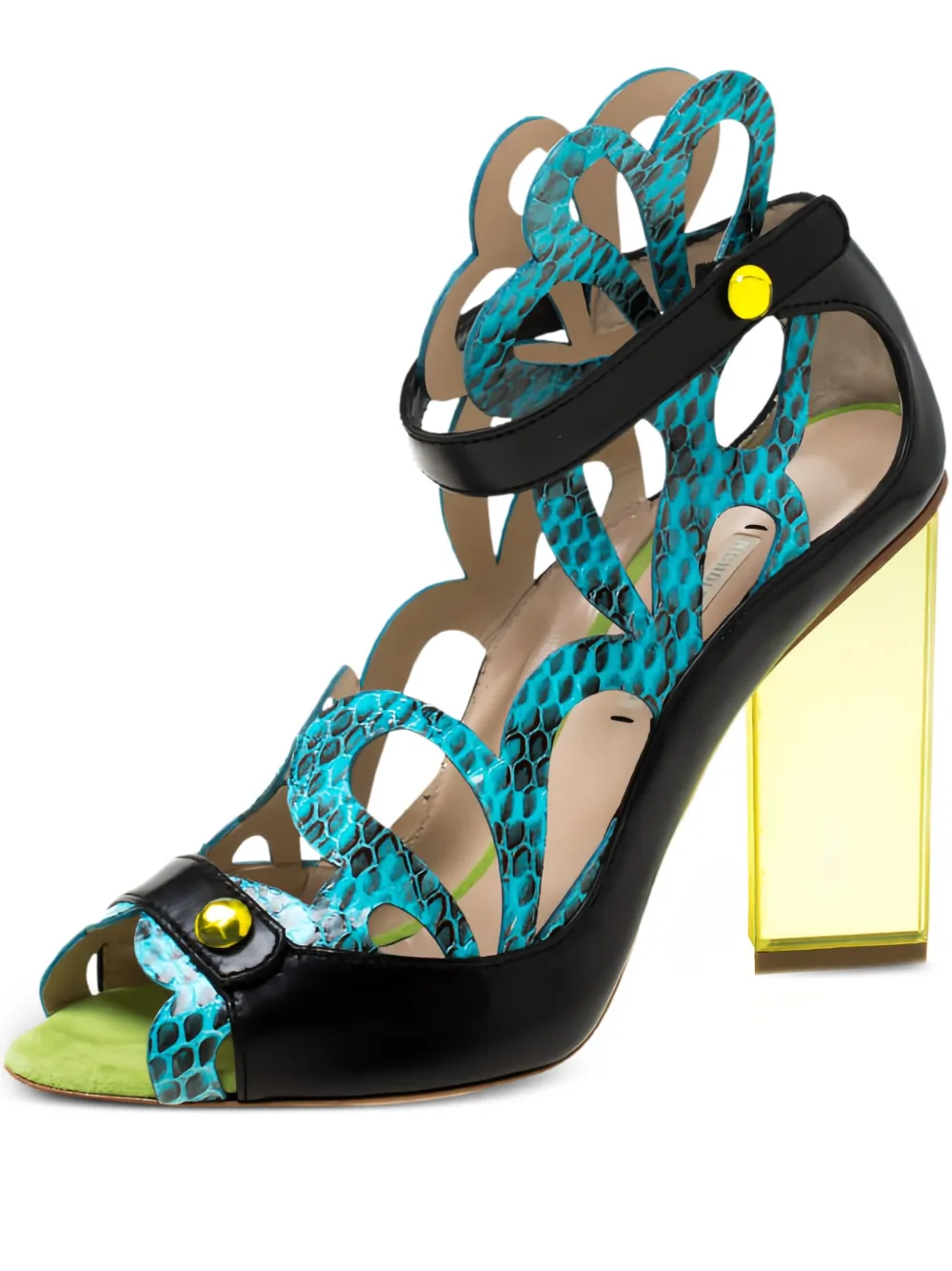 Pre-owned Nicholas Kirkwood 100mm Python Leather Sandals In Black
