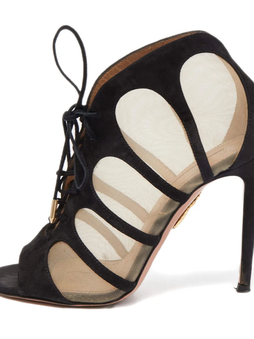 Aquazzura Pre-owned 110 mm suède enkellaarzen met mesh - Zwart