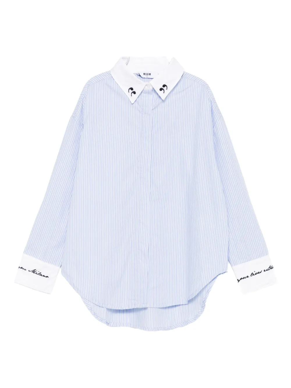 MSGM Kids striped embroidered shirt - Blu