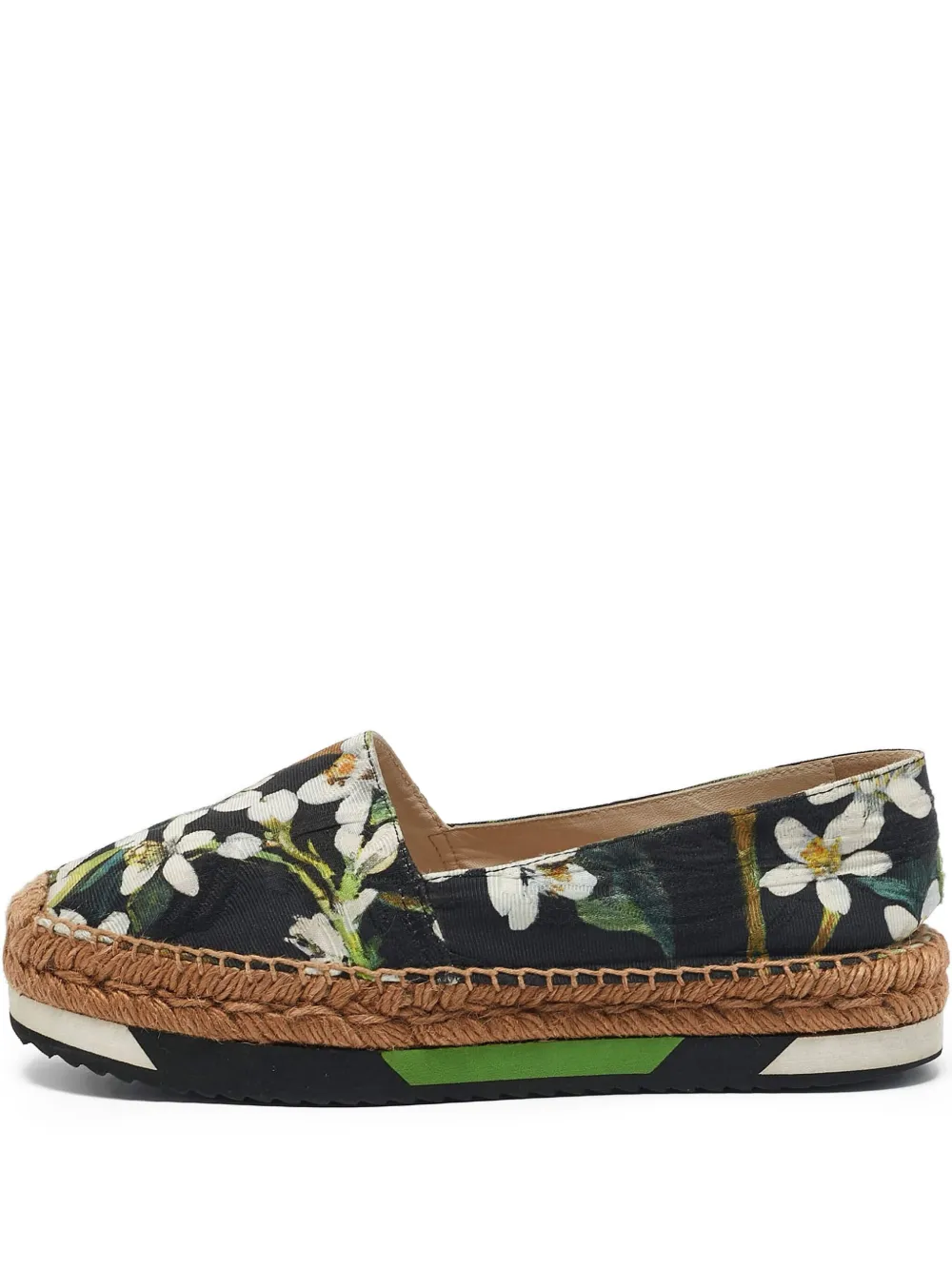 Pre-owned Dolce & Gabbana Floral-print Espadrilles In Black