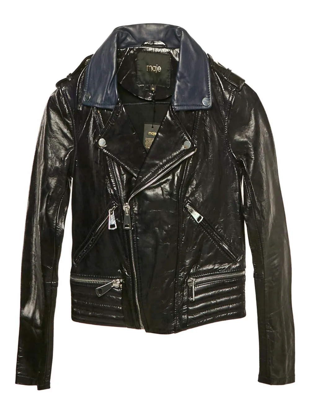 Pre-owned Maje Zip-up Leather Biker Jacket In Black
