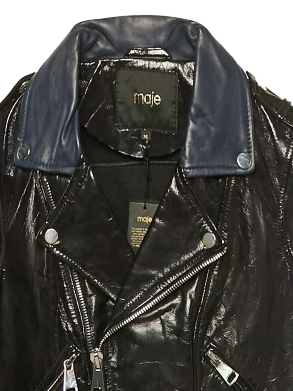 Pre-owned Maje Zip-up Leather Biker Jacket In Black