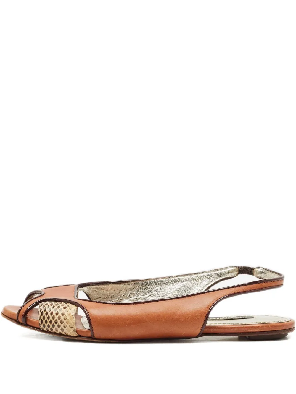 Pre-owned Dolce & Gabbana Leather Snakeskin-effect Slingback Sandals In Brown