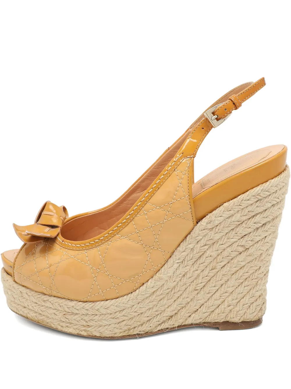 Pre-owned Dior 120mm Bow Wedge Sandal In Neutral