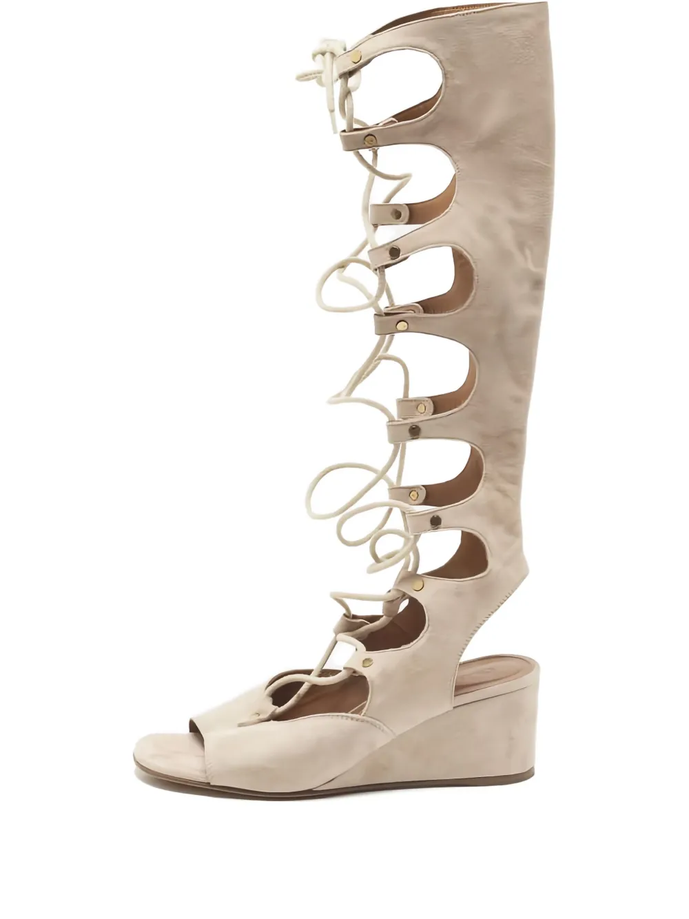 Pre-owned Chloé 2024s 50mm Lace-up Wedge Sandal In Neutral