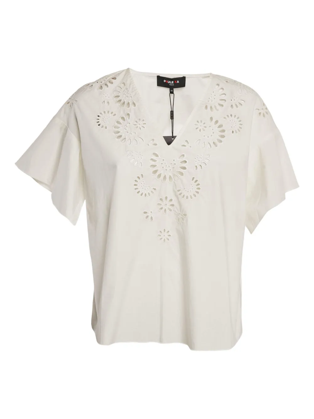 Pre-owned Paule Ka Broderie-anglaise Blouse In White