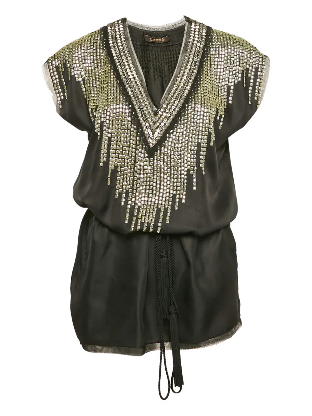 Roberto Cavalli Vintage embellished Neckline Silk Top | Black | Image 1