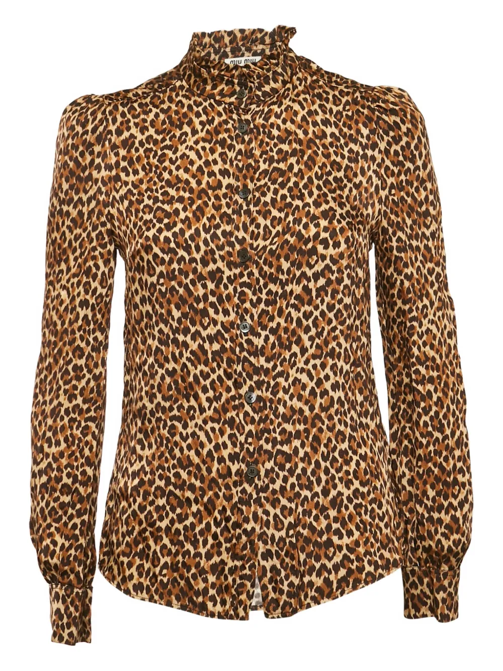 Pre-owned Miu Miu Ruffle Leopard Print Shirt In Brown