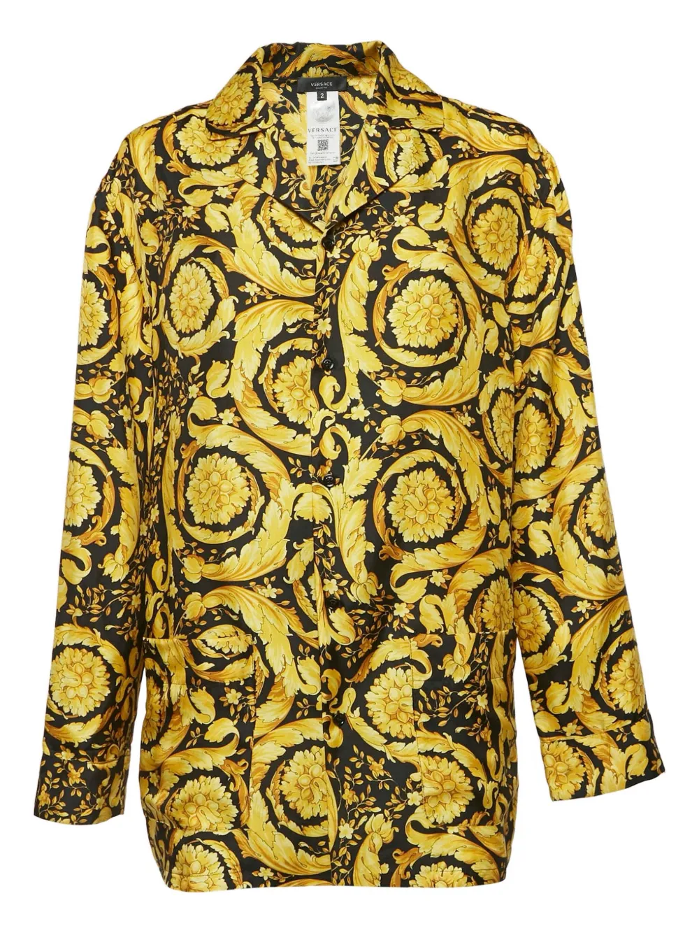 Pre-owned Versace Barocco Print Silk Shirt In Yellow