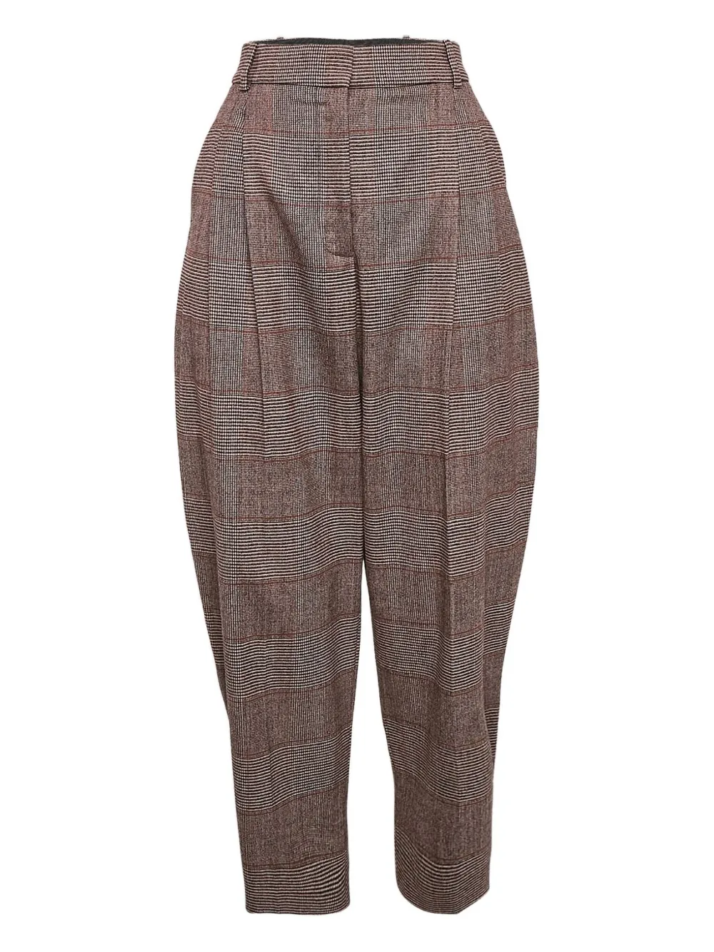 Stella McCartney Pre-Owned 2024 pleated plaid tapered trousers | Brown | Image 1