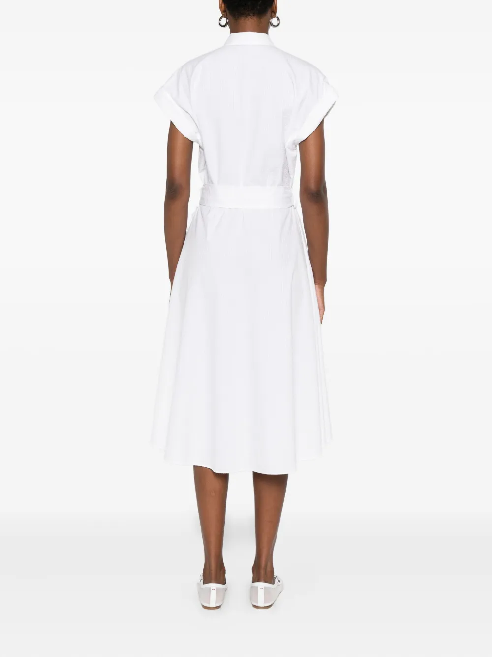 Kiton Button-down Belted Shirt Day Dress In White