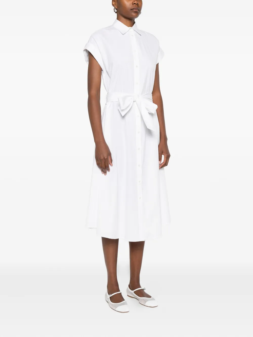 Kiton Button-down Belted Shirt Day Dress In White