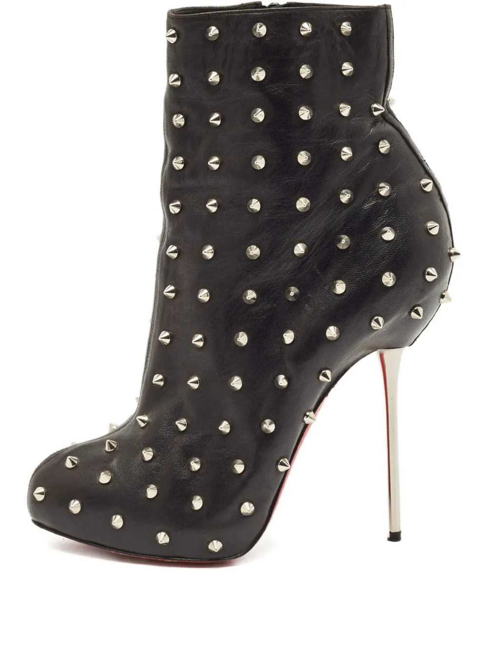Pre-owned Christian Louboutin 95mm Big Lips Spiked Leather Boots In Black