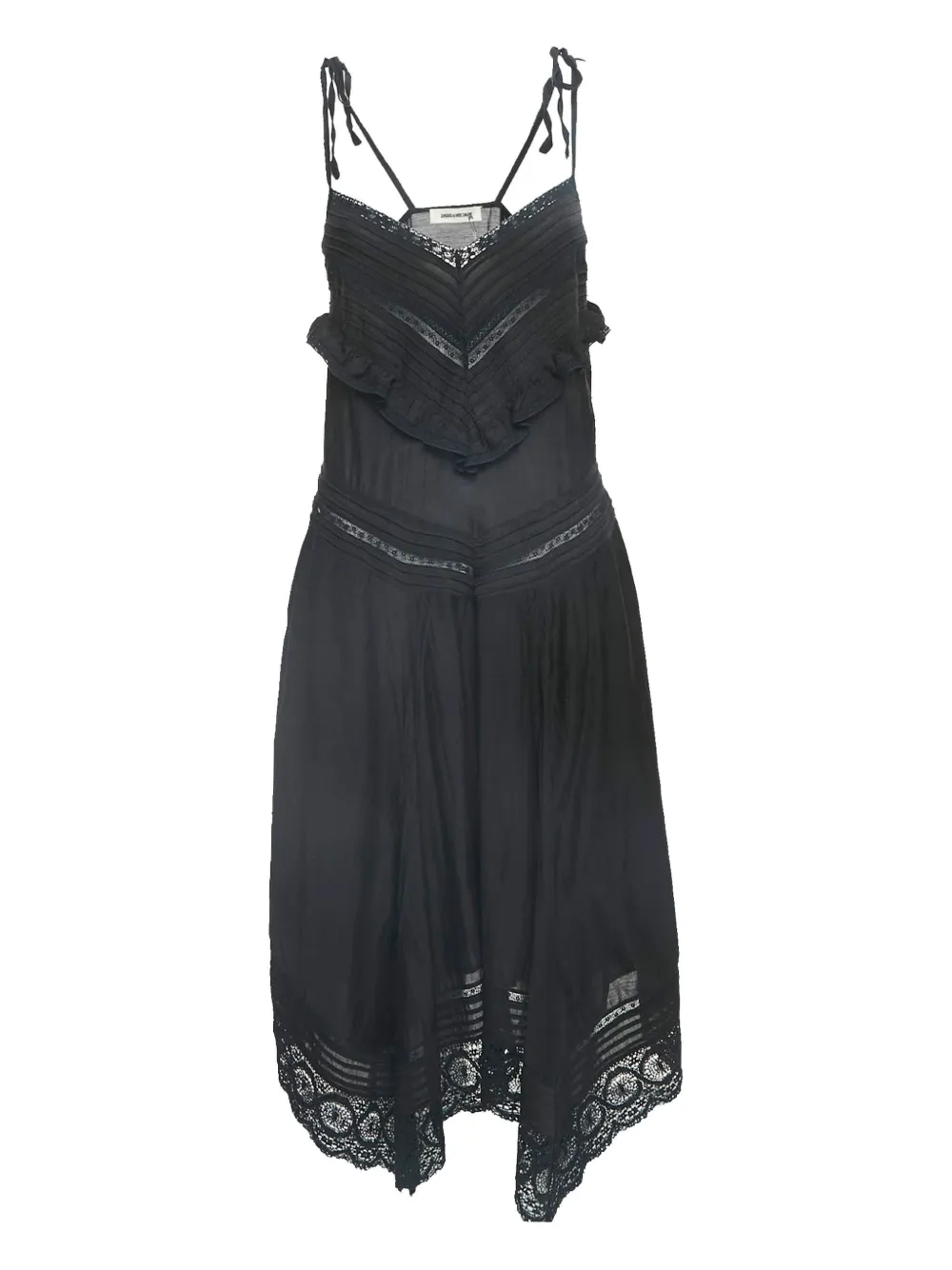 Pre-owned Zadig & Voltaire Lace-trim Asymmetric Dress In Black
