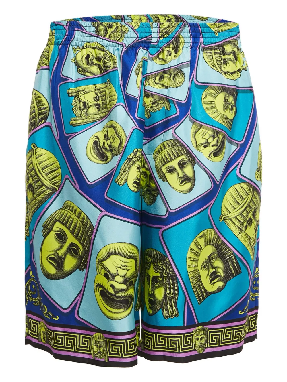 Versace Pre-Owned mask-motif silk shorts | Blue | Image 1