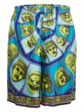 Versace Pre-Owned mask-motif silk shorts - Blue