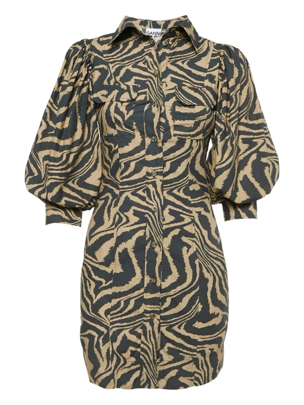 GANNI zebra puff-sleeves dress | Brown | Image 1