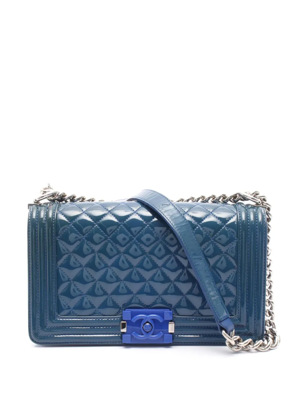 CHANEL Pre-Owned 2014-2015 Old Medium Quilted Patent Acrylic Boy Flap crossbody bag | Blue | Image 1