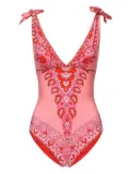 ETRO paisley-print tie-shoulder swimsuit - Pink