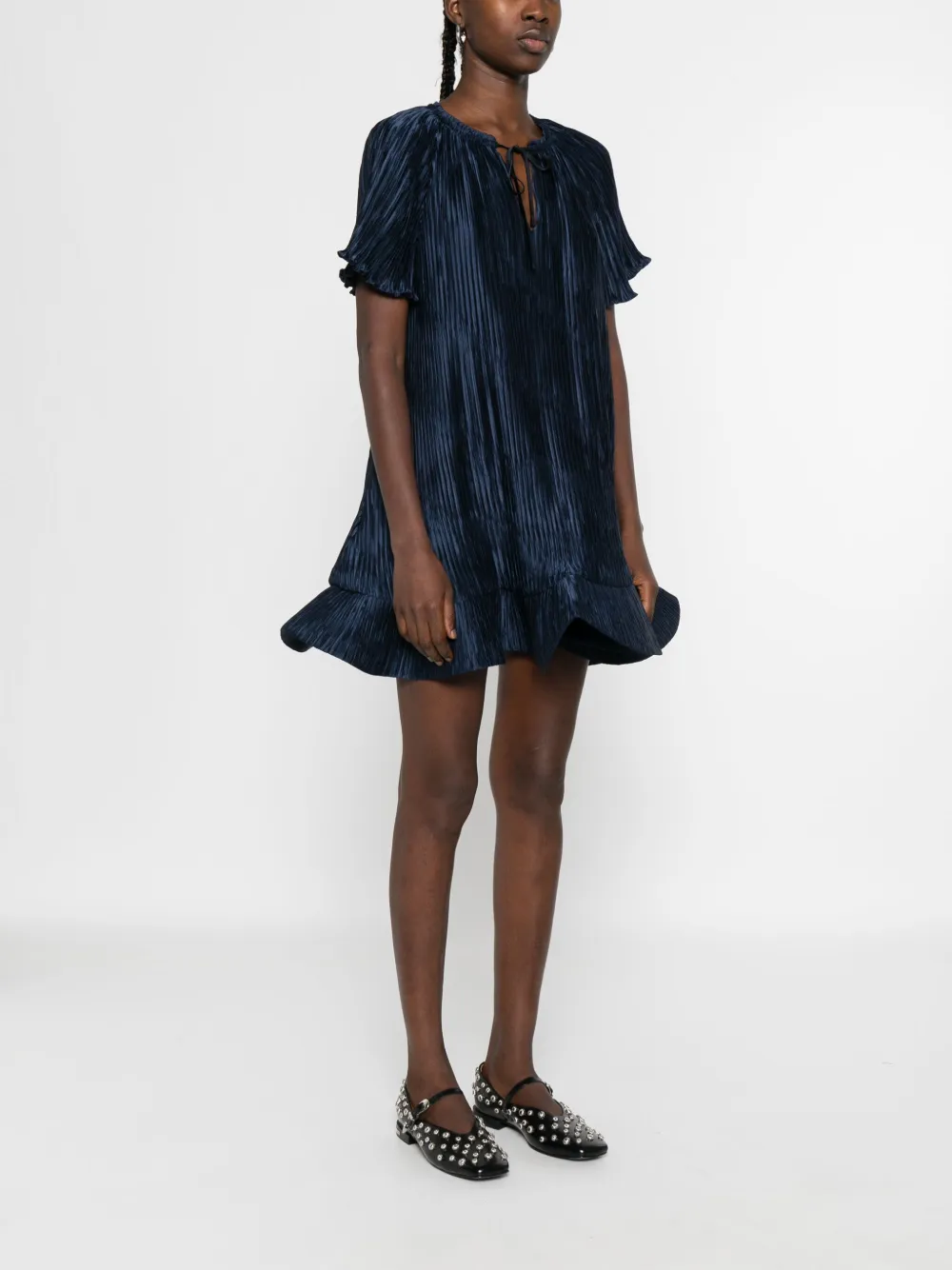 Simkhai Plissé mini-jurk met ruches Blauw